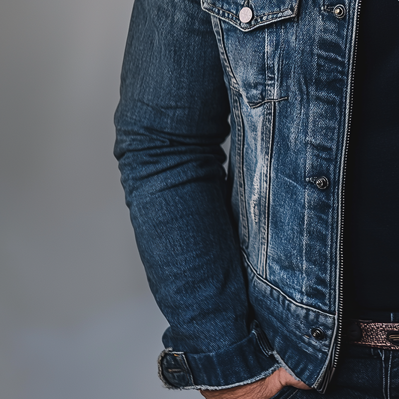 Men's Vintage Washed Distressed Denim Jacket MTA2184G1P