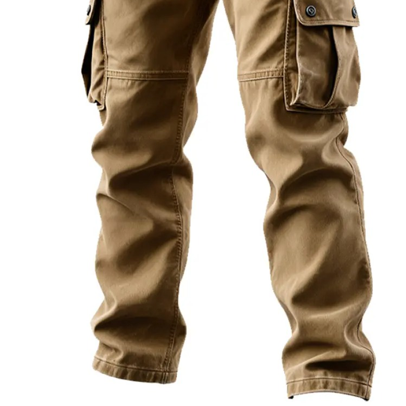 Men's Solid Cotton Multi-Pocket Work Trousers MTA0918J5X
