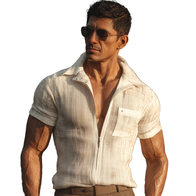 Men's Summer Fashion Zipper Closure Mesh Short Sleeve Shirt (Including Lining) MTA2012F5P