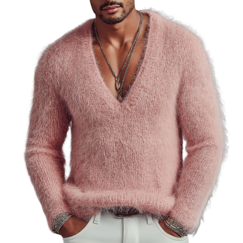 Men's Retro Casual Knitted V-Neck Sweater MTA0340K1TO