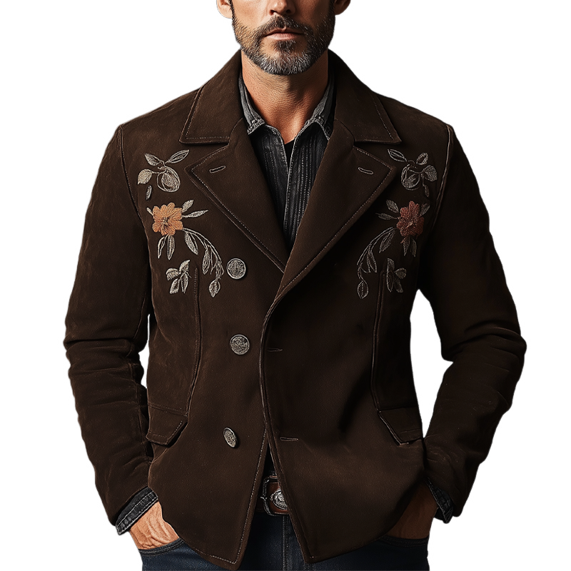 Men's Retro Faux Suede Embroidered Lapel Blazer MTA2884K7X