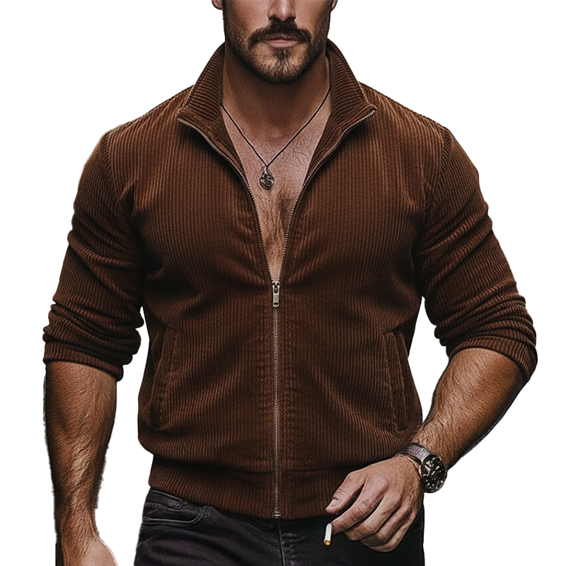 Men's Vintage Corduroy Zip-up Jacket For Winter MTA1979L5P