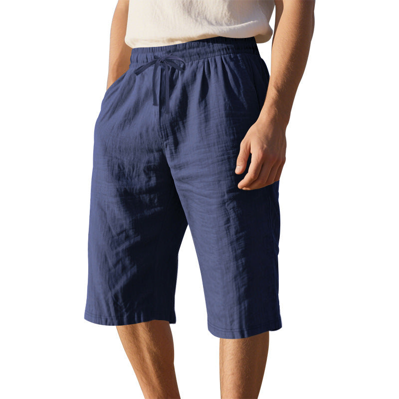 Men's Casual Breathable Cotton Linen Elastic Waist Loose Shorts MTA2986D6M