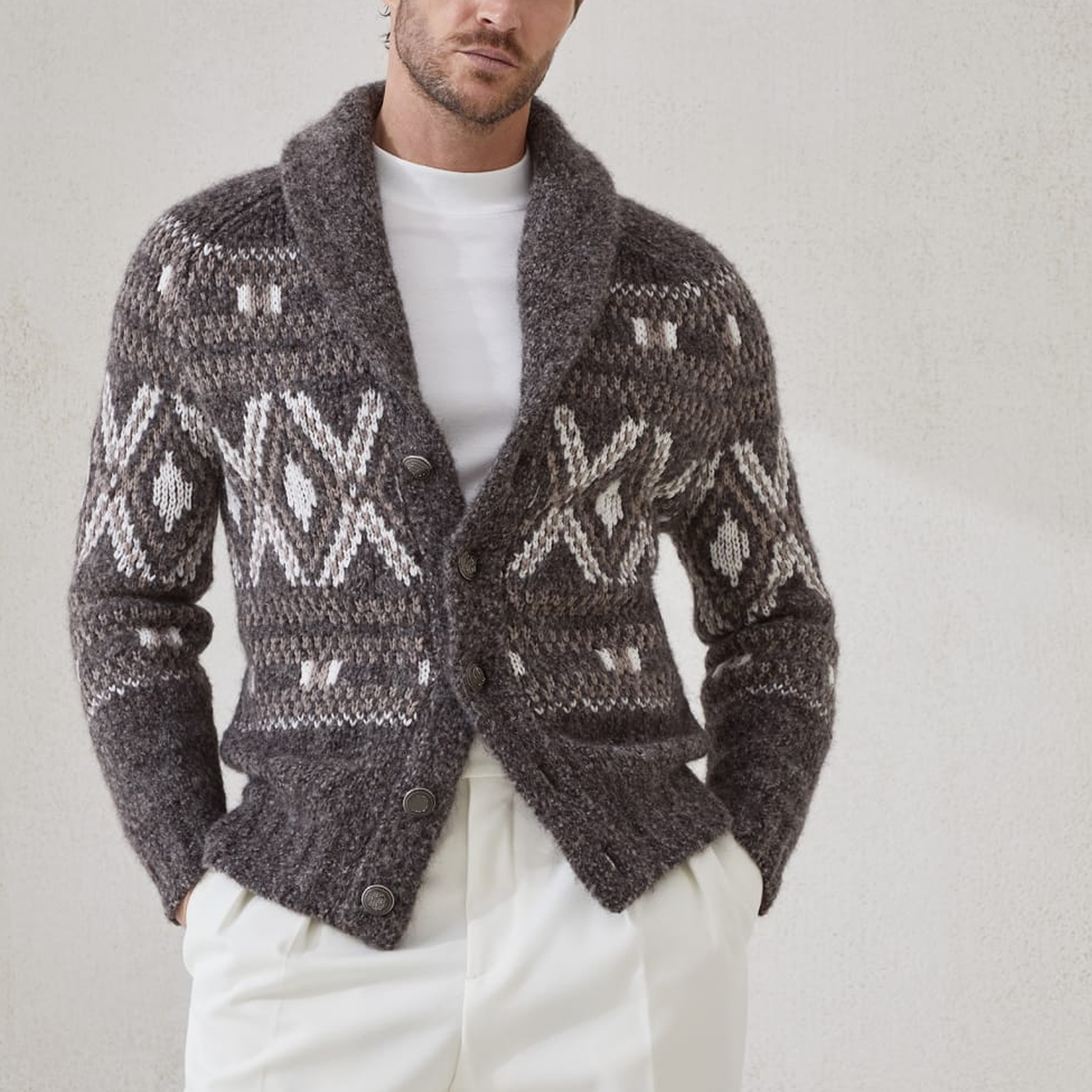 Men's Classic American Retro Single-breasted Jacquard Knit Cardigan MTA0467I1K