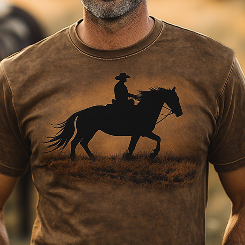 Men's Western Cowboy Style Printed Crew Neck T-Shirt MTA2893D6U