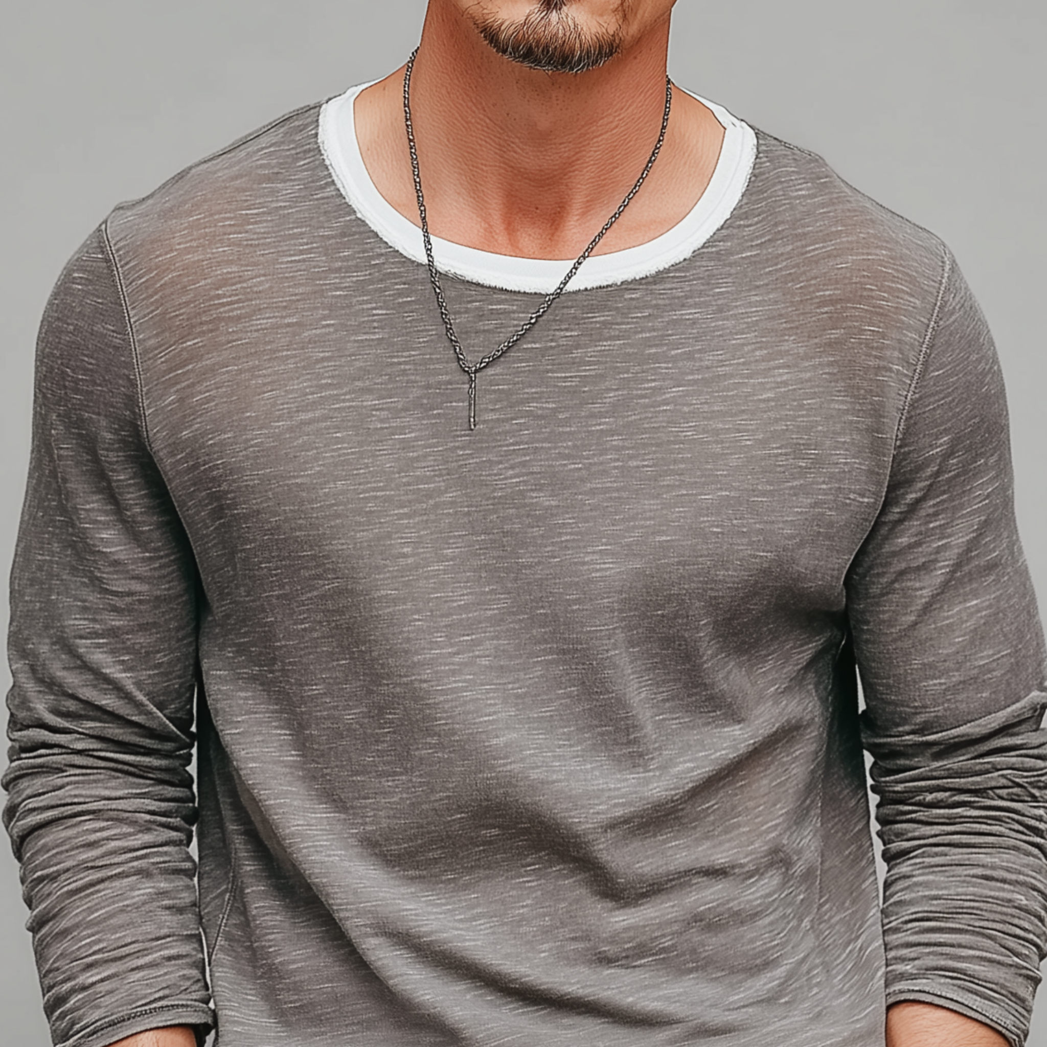 Men's Classic Casual Slub Cotton Blend Crew Neck Long Sleeve T-Shirt MTA2497G2K