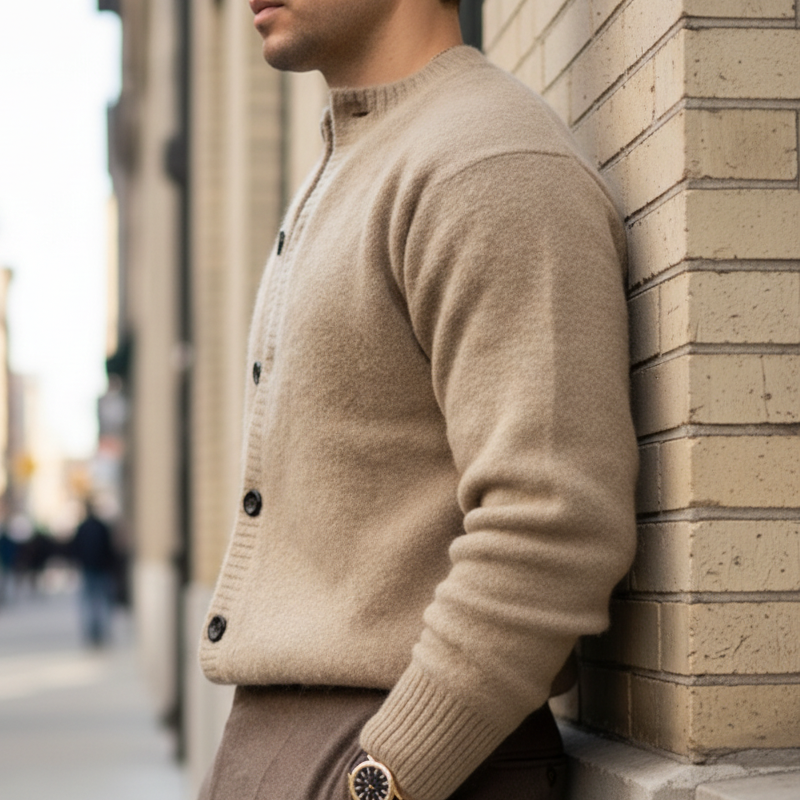 Men's Classic Business Camel Button-Down Knit Cardigan MTA0773K2U