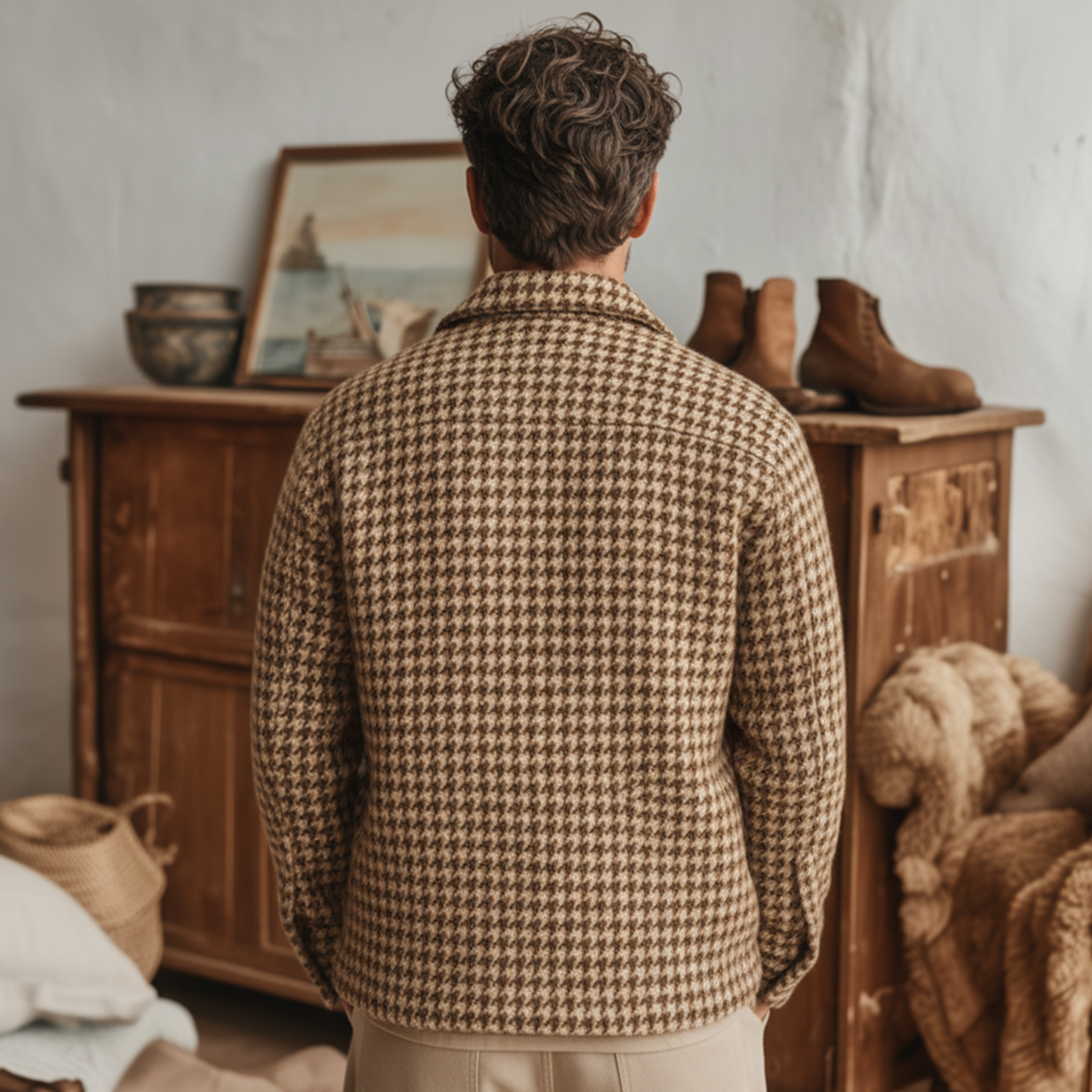 Men's Classic Casual Faux Houndstooth Wool Shirt MTA2742J7K