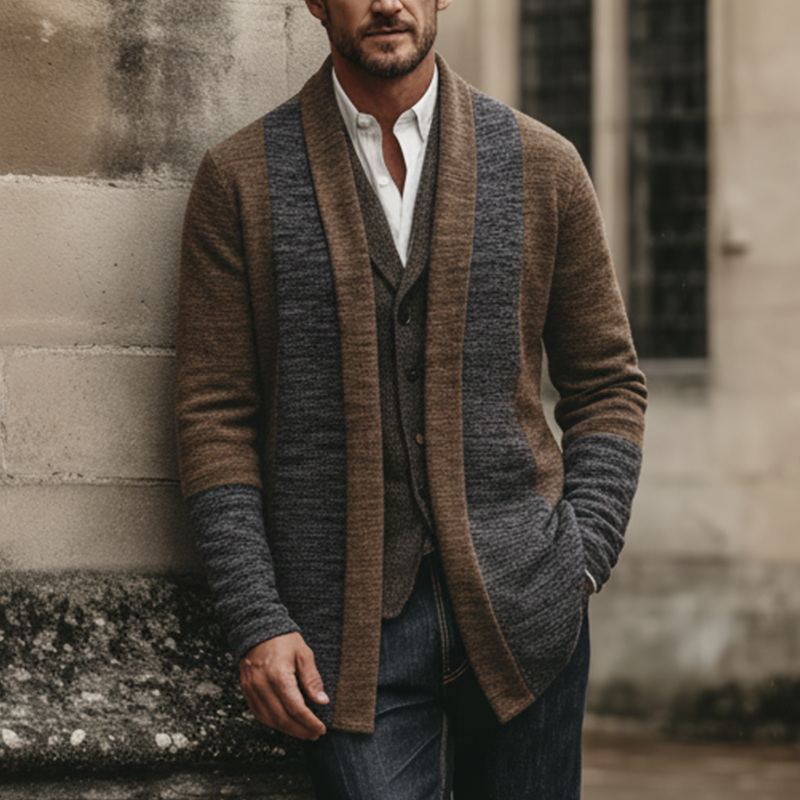 Men's Winter Retro Stitching Faux Cashmere Knit Cardigan MTA1631J6P