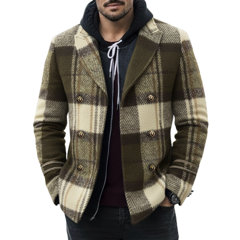 Men's Classic Plaid Double Breasted Notch Lapel Jacket MTA2568I2U
