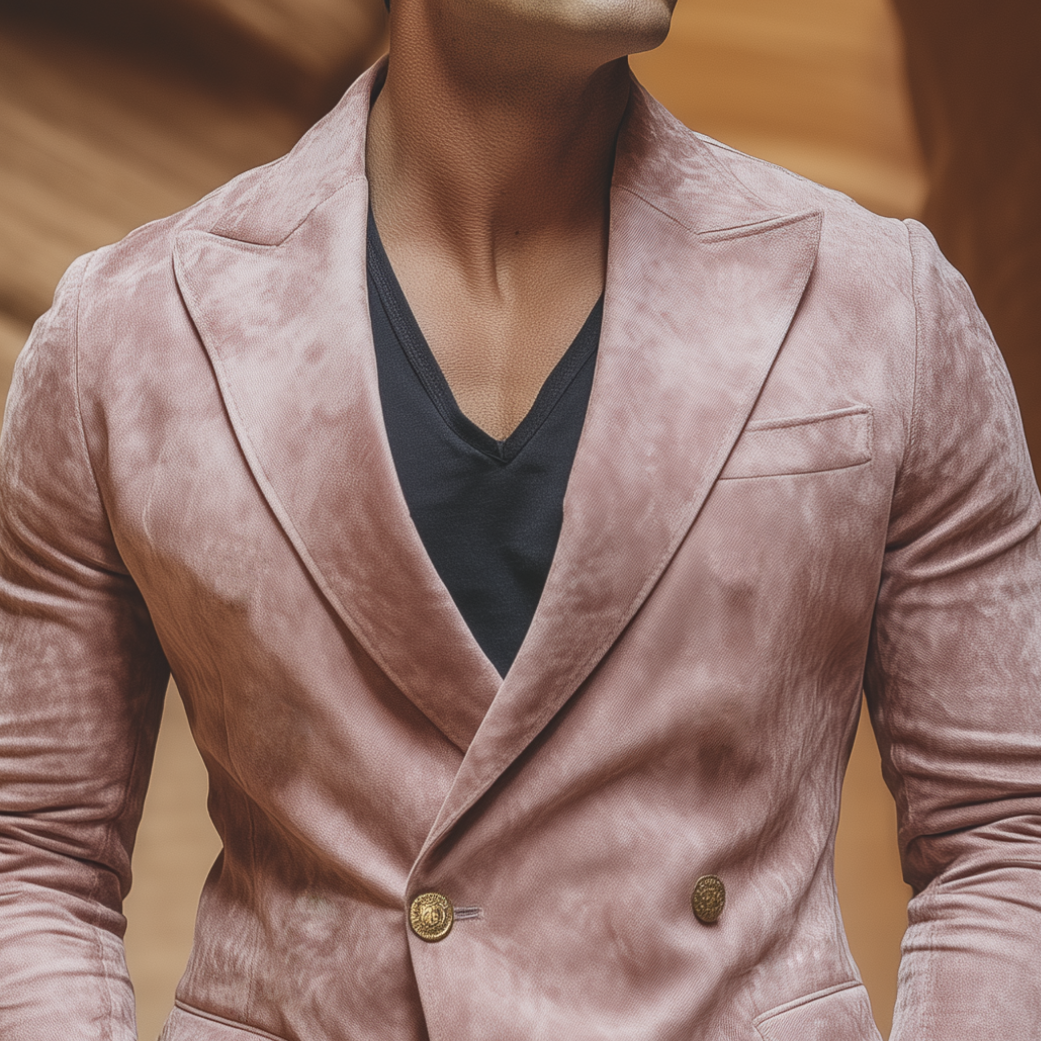 Men's Classic Retro Western Style Double-breasted Pink Suede Slim-fit Blazer MTA2135H8K