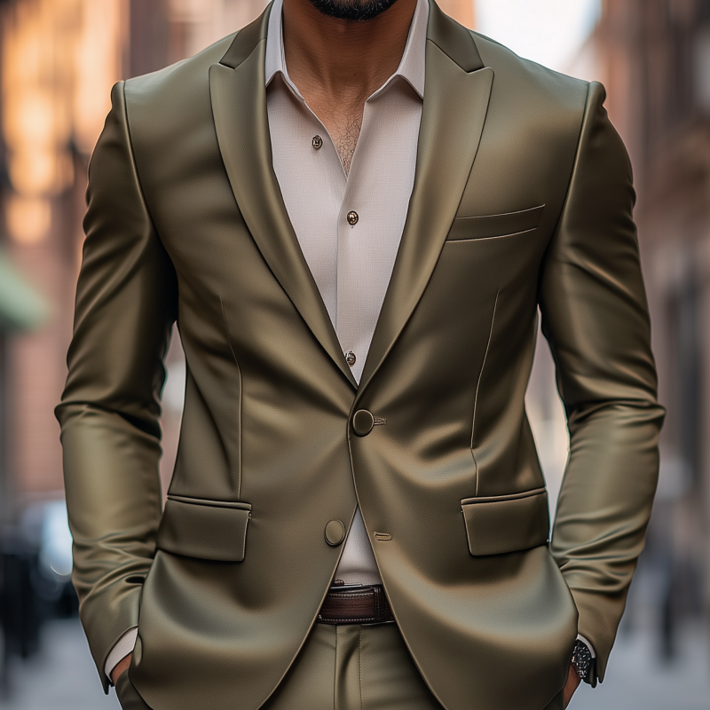 Men's Vintage Elegant Solid Color Satin Peak Lapel Single Breasted Slim Fit Blazer MTA2804G5M