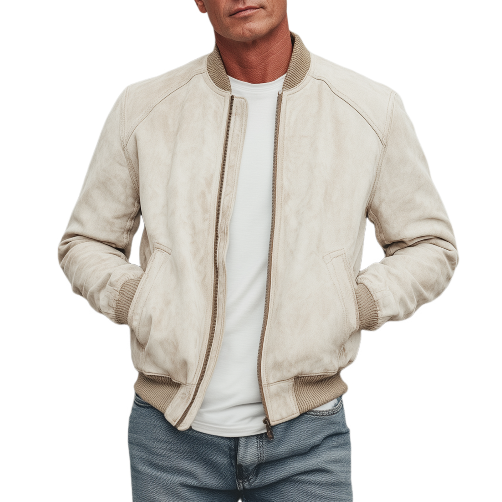 Men's Classic Casual Lightweight Suede Zip-Up Bomber Jacket MTA2845G0K
