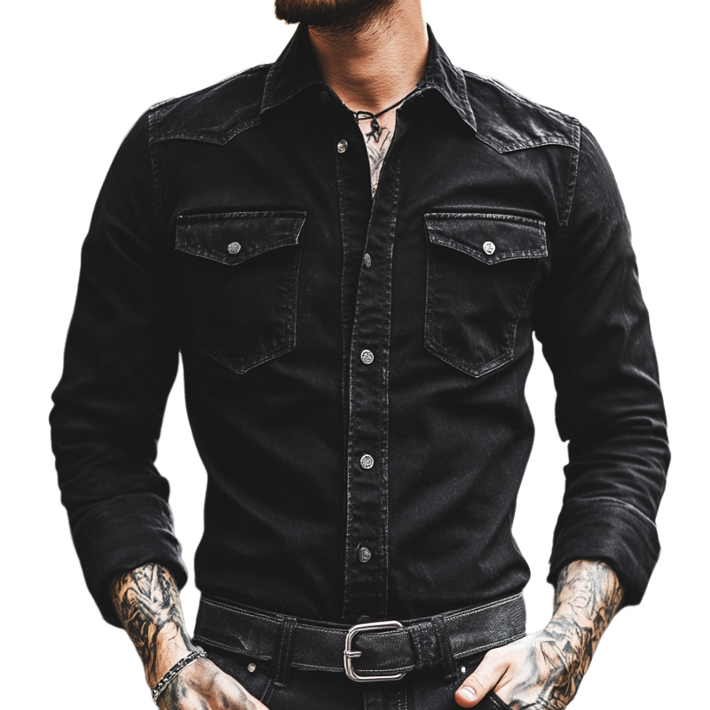 Men's Retro Casual Washed Distressed Lapel Long Sleeve Shirt 03637525TO