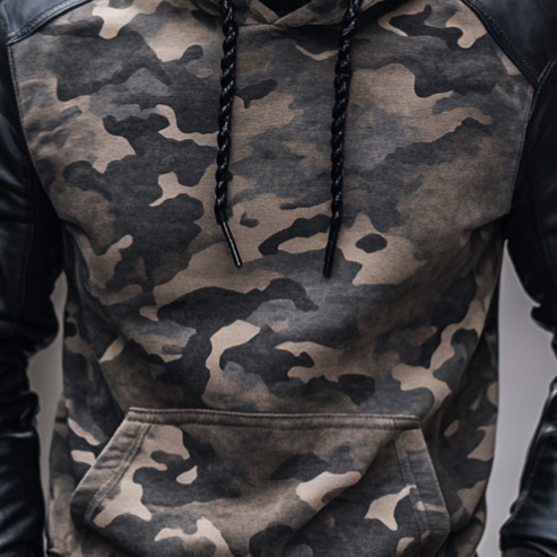 Men's Casual Trendy Camouflage Patchwork Hoodie 99313356F