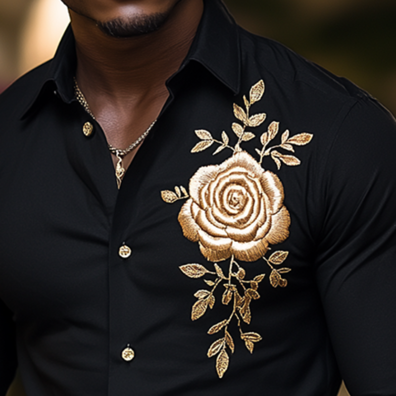 Men's Retro Casual Floral Embroidered Lapel Long-Sleeve Shirt  MTA2621L6TO