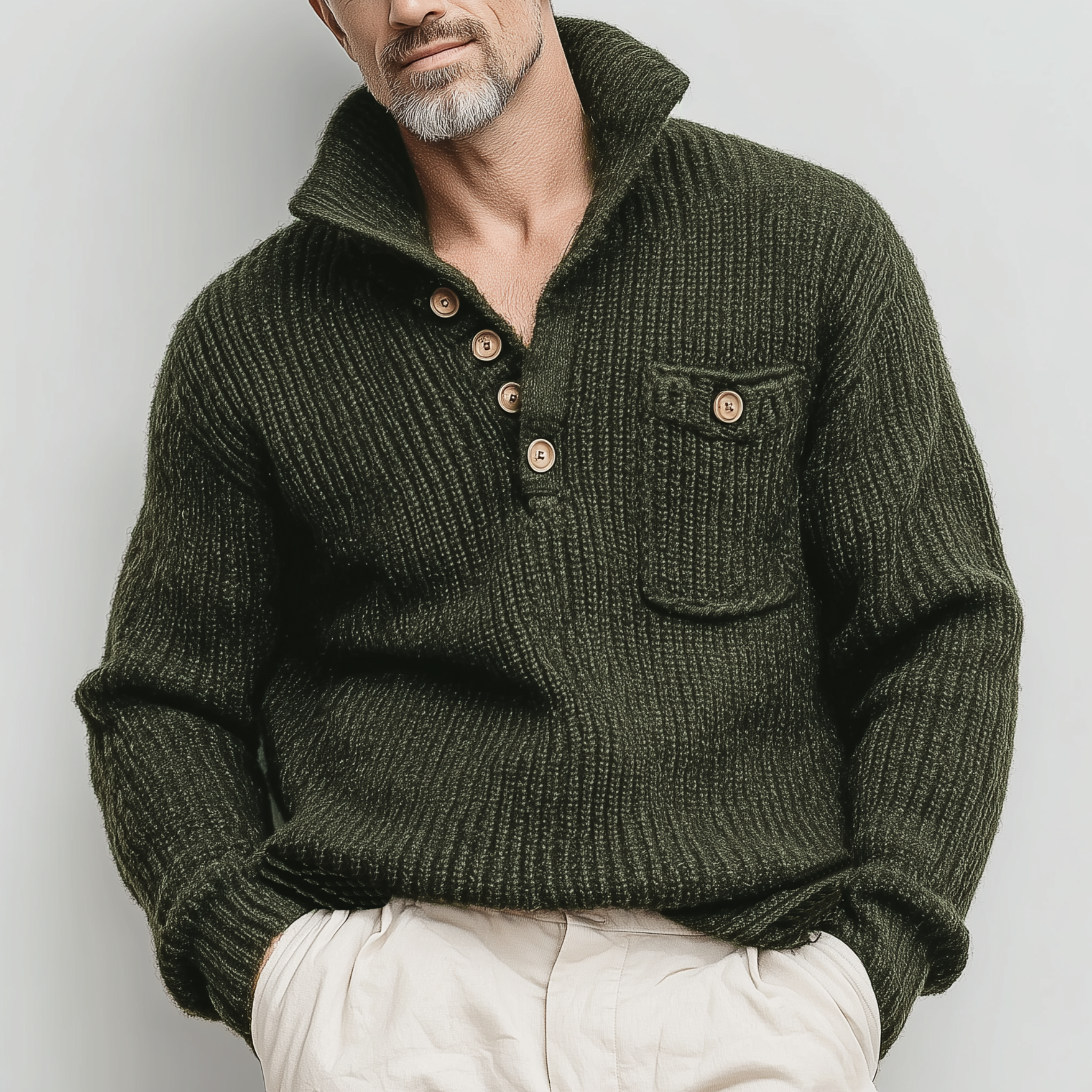 Men's Classic Casual Stand Collar Button Loose Sweater MTA2688I3K