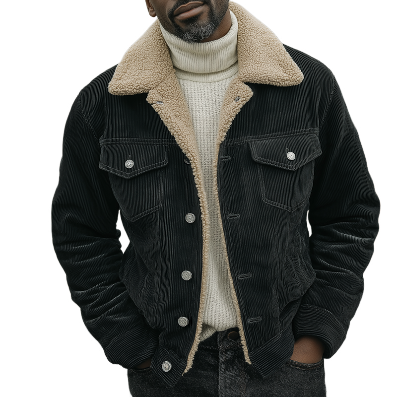 Men's Vintage Casual Warm Corduroy Lapel Button Jacket MTA1055J8TO