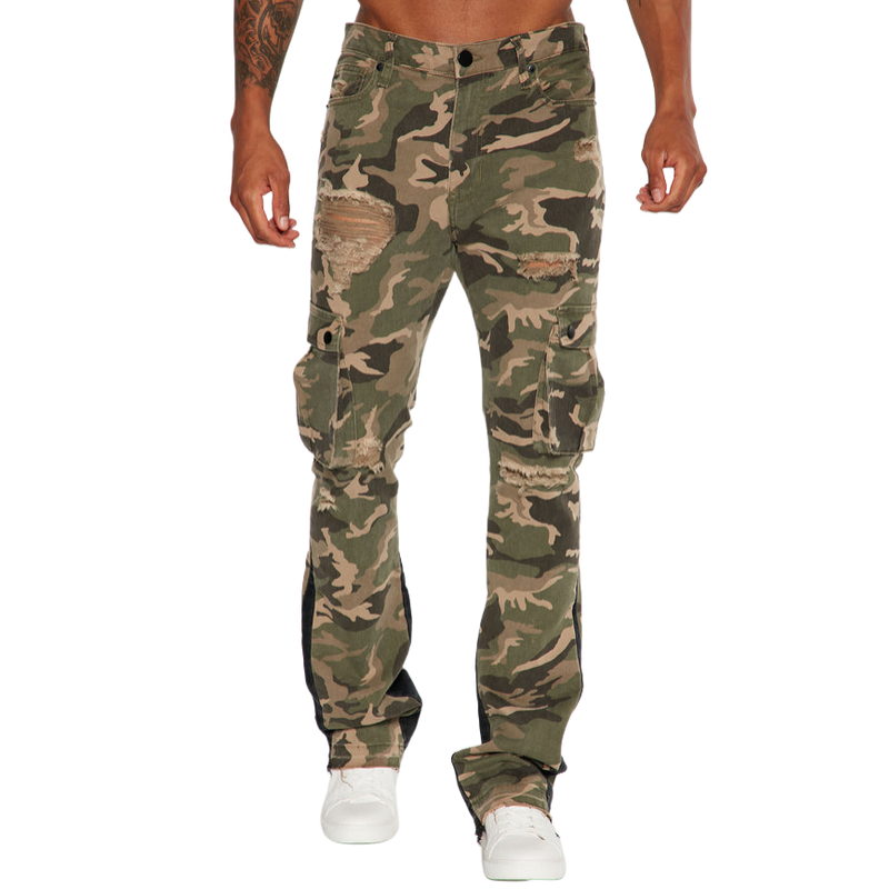 Menn, fritids-, allsidig multi-lomme, distressed Camouflage Cargo-bukser 63787992F