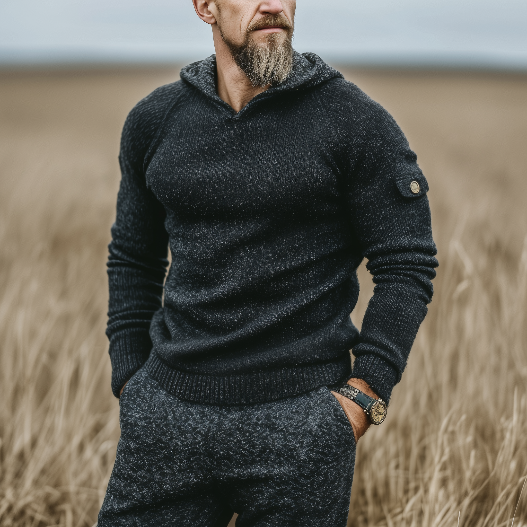 Men's Classic Western Style Hooded Slim Fit Sweater MTA2172J1K