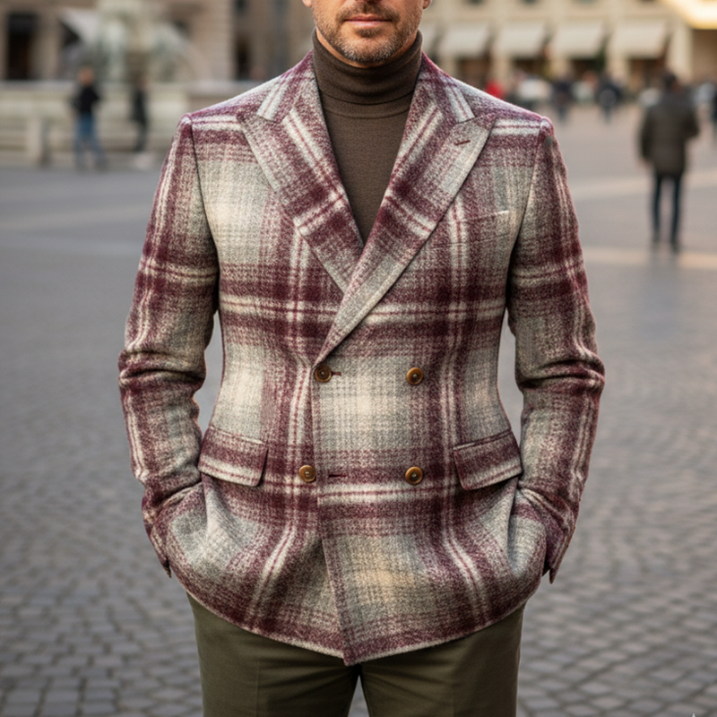 Men's Classic Plaid Double-breasted Blazer MTA1889I7U