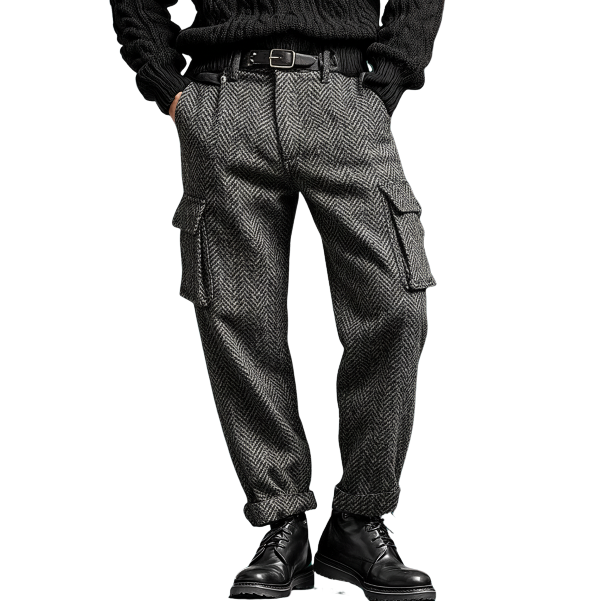 Men's Classic Casual Faux Herringbone Wool Cargo Pants MTA0842K3K