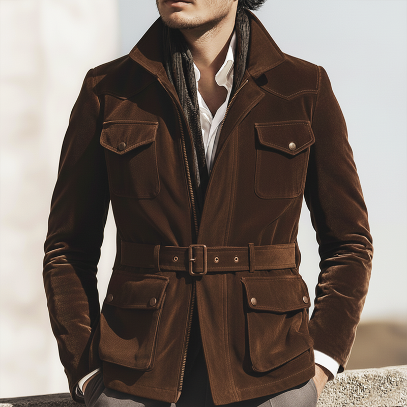 Men's Classic Business Velvet Belt Lapel Slim Fit Jacket MTA2959L6U