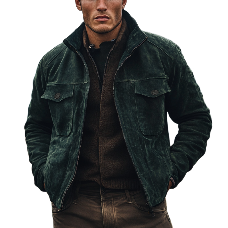 Men's Vintage Faux Suede Lapel Multi-Pocket Jacket MTA1835I1X