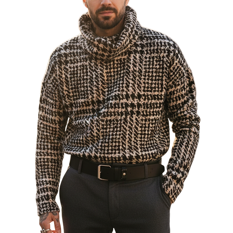Men's Classic Houndstooth Stacked Collar Knit Sweater MTA2257I8U
