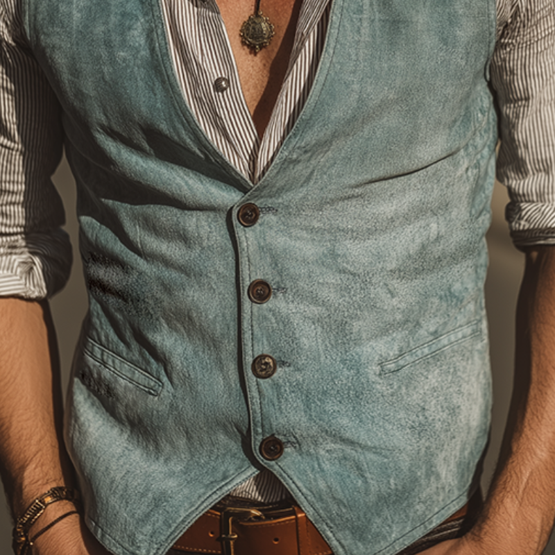Men's Retro Casual High Quality Washed Denim Vest  MTA1800G7TO