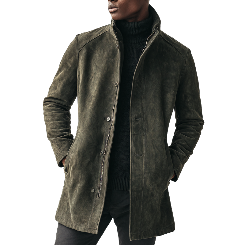 Men's Vintage Stand Collar Faux Suede Mid-Length Zipper Coat MTA0651H0X