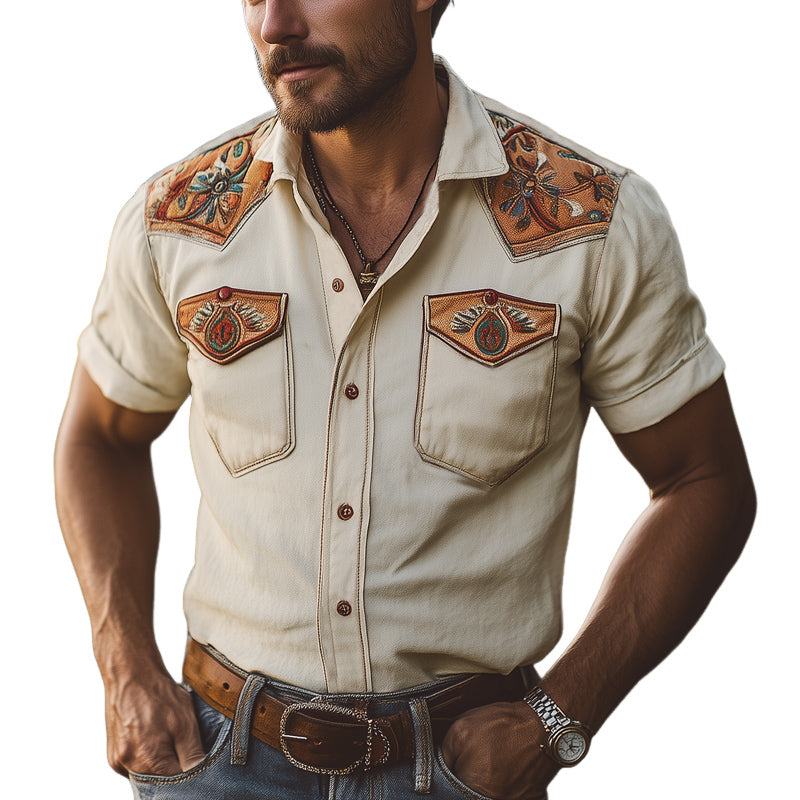 Men's Summer Exquisite Embroidered Short Sleeve Shirt MTA2814D9U