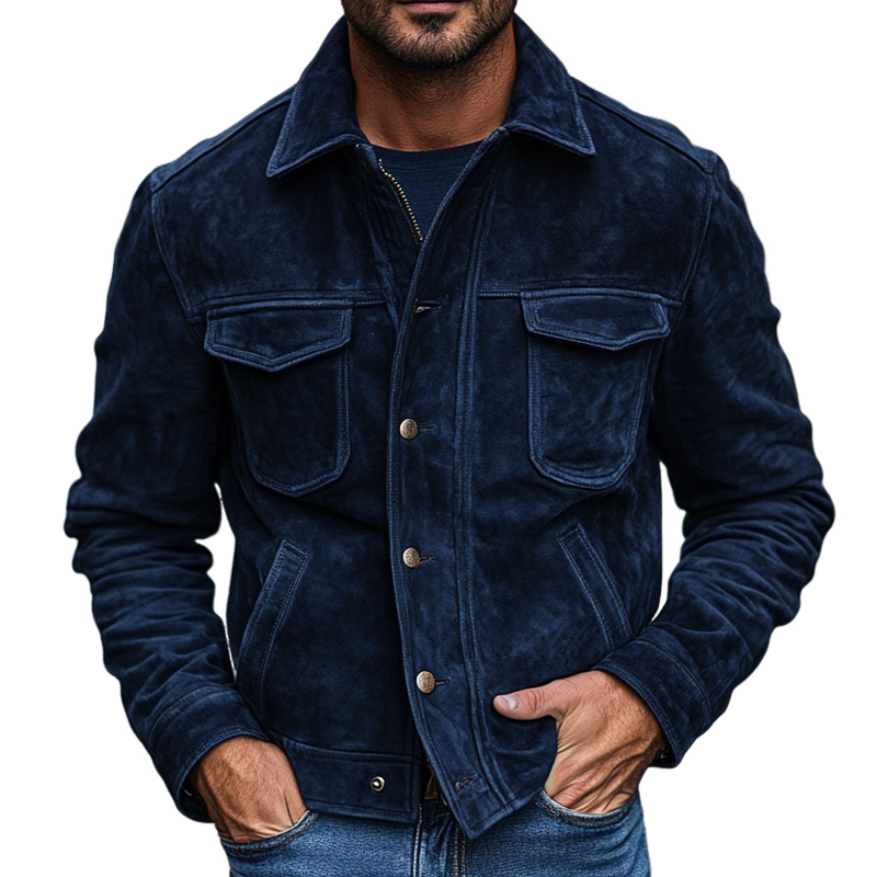Men's Vintage Solid Faux Suede Multi-Pocket Jacket MTA2797J7X