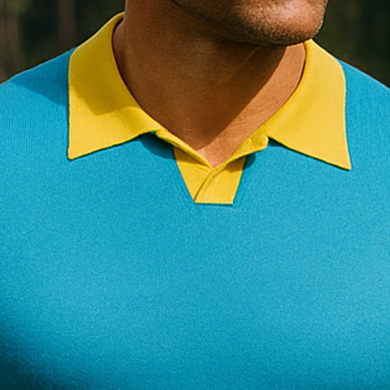 Men's Summer Fashion Contrast Color Knitted Short Sleeve Polo Shirt MTA0343F9P