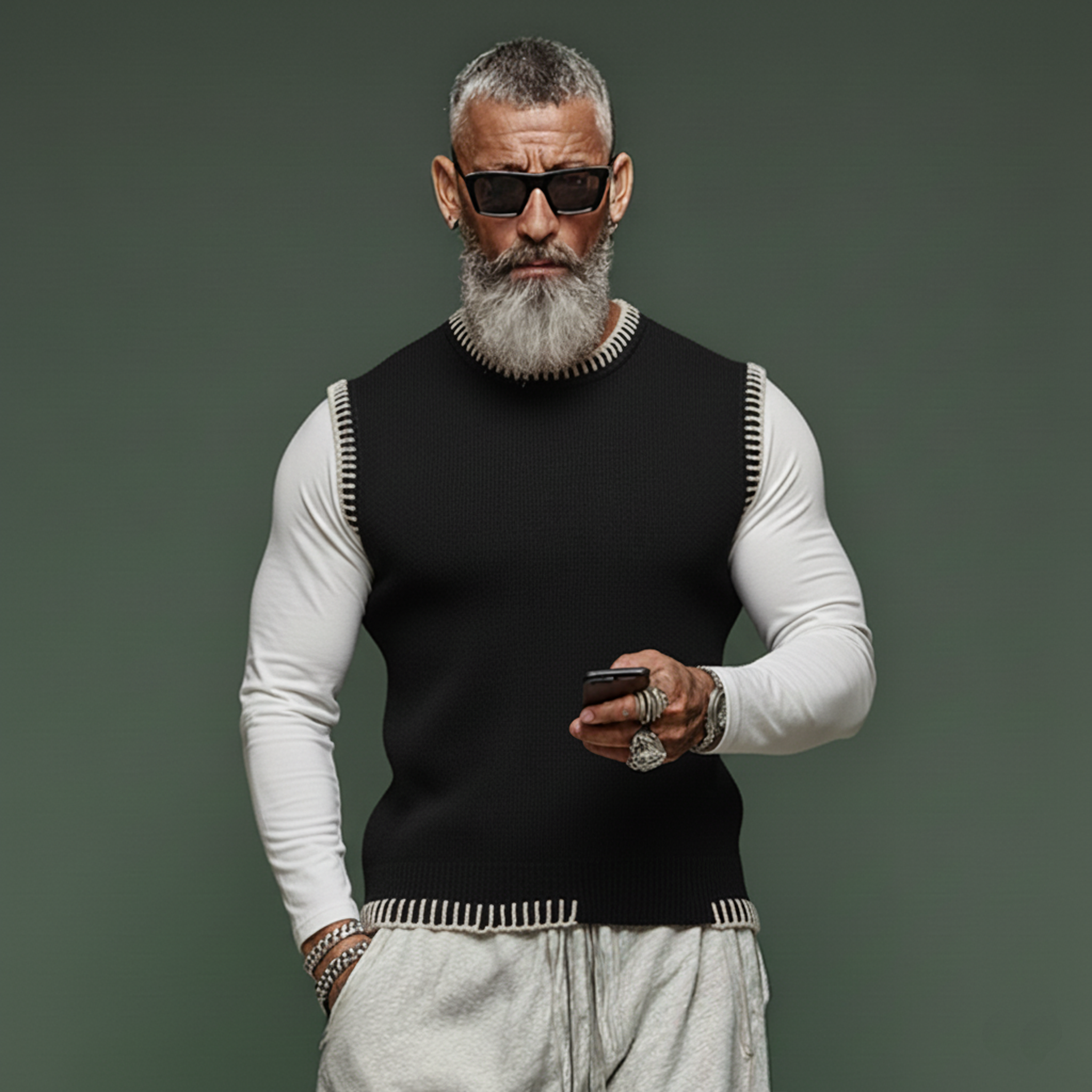 Men's Fashionable And Unique Crew Neck Slim Fit Knit Tank Top MTA2963J2K