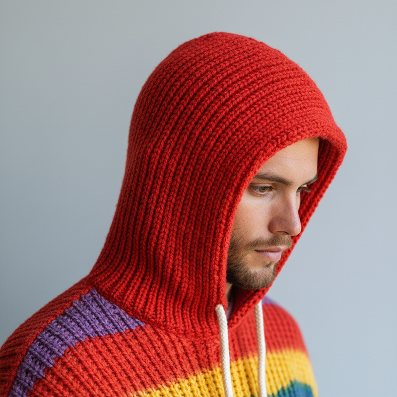 Men's Winter Retro Color-blocked Striped Cotton Hooded Sweater MTA0150K8P