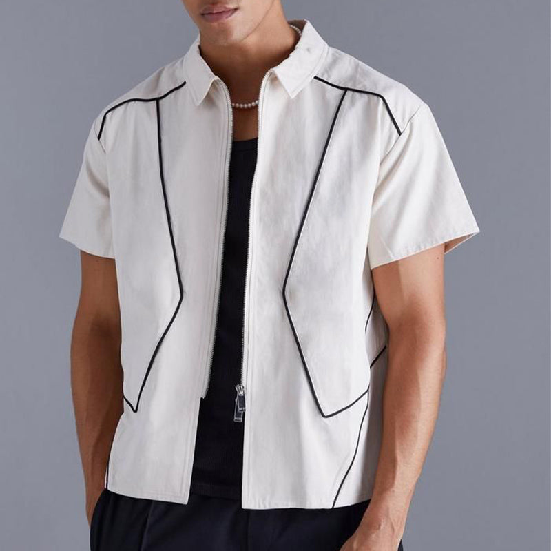 Men's Summer Basic Lapel Zipper Short Sleeve Shirt MTA0764E8U