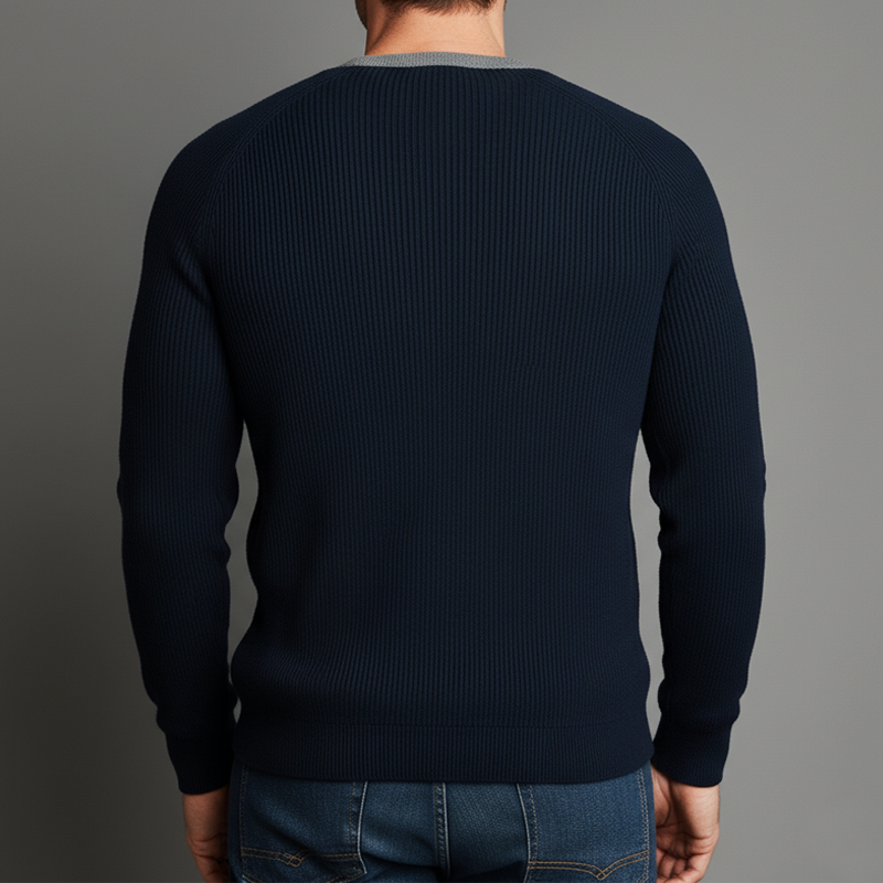 Men's Classic Color-Blocked High-Stretch Slim-Fit Knitted Henley Shirt MTZ2023A8U