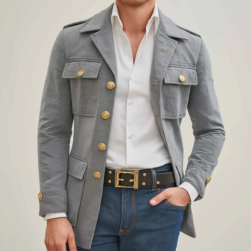 Men's Vintage Casual Striped Single Breasted Lapel Jacket MTA0442I9TO