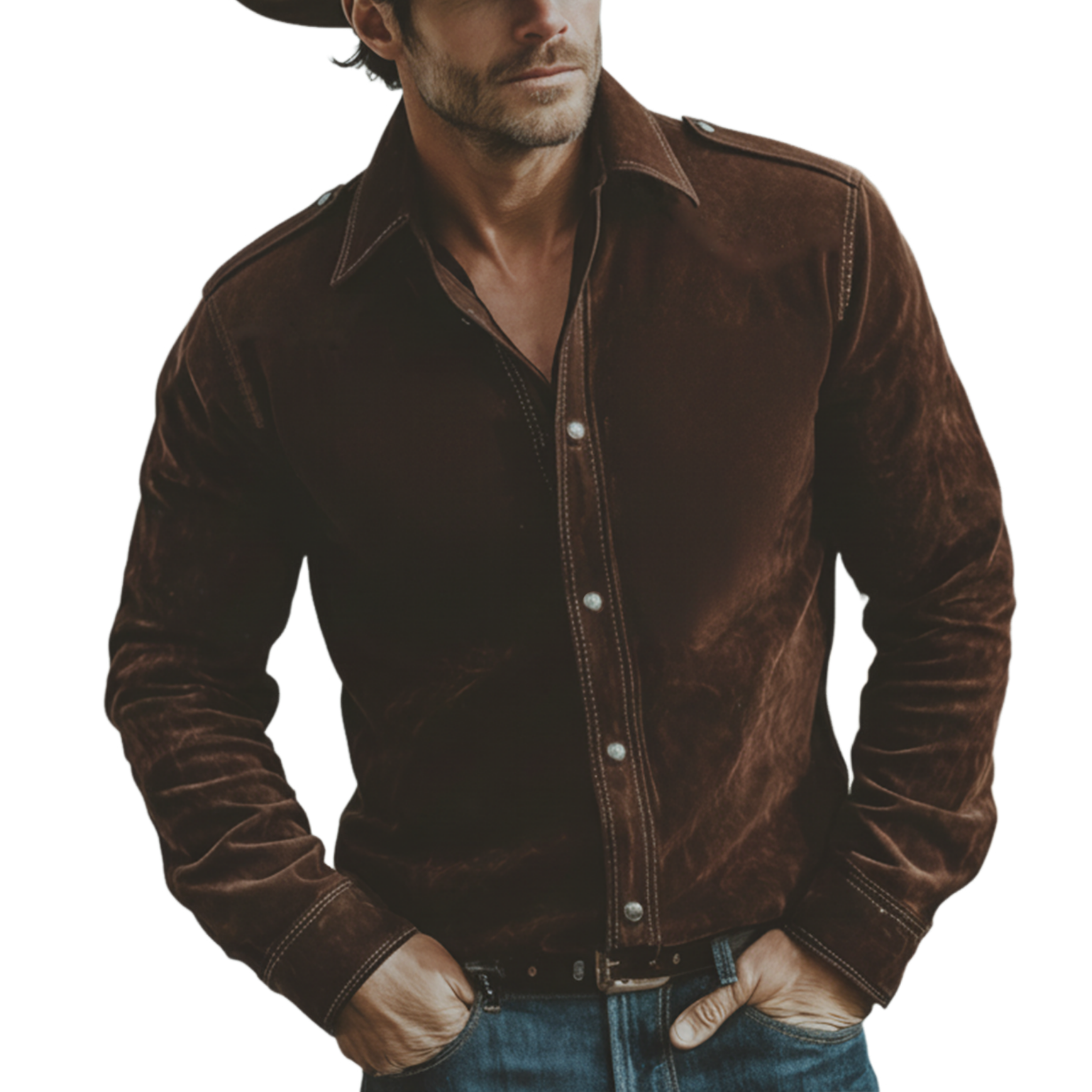 Men's Classic Retro Western Style Faux Suede Long-sleeved Shirt MTA2295K5K
