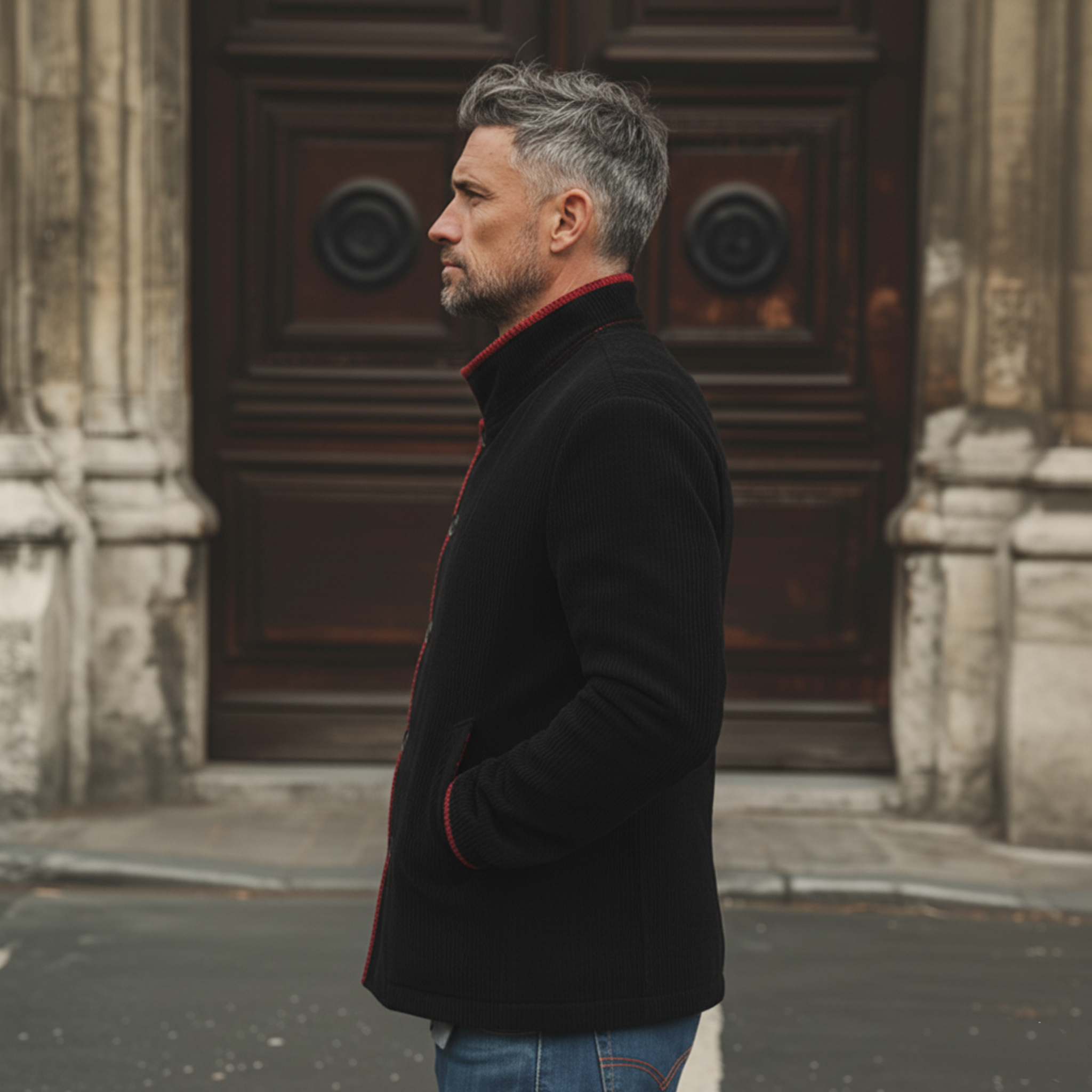 Men's Classic Retro Stand-up Collar Embroidered Corduroy Jacket MTA0410L9K