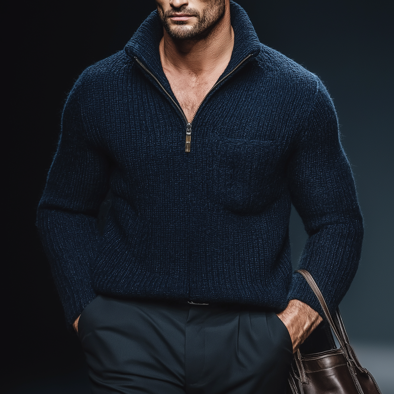 Men's Classic Quarter Zip Stand Collar Knit Sweater MTA2335J7U