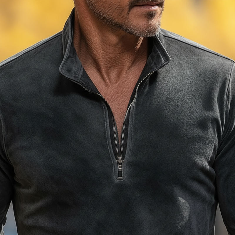 Men's Vintage-style Faux Suede Half-zip Long-sleeved T-shirt MTA1081L2P