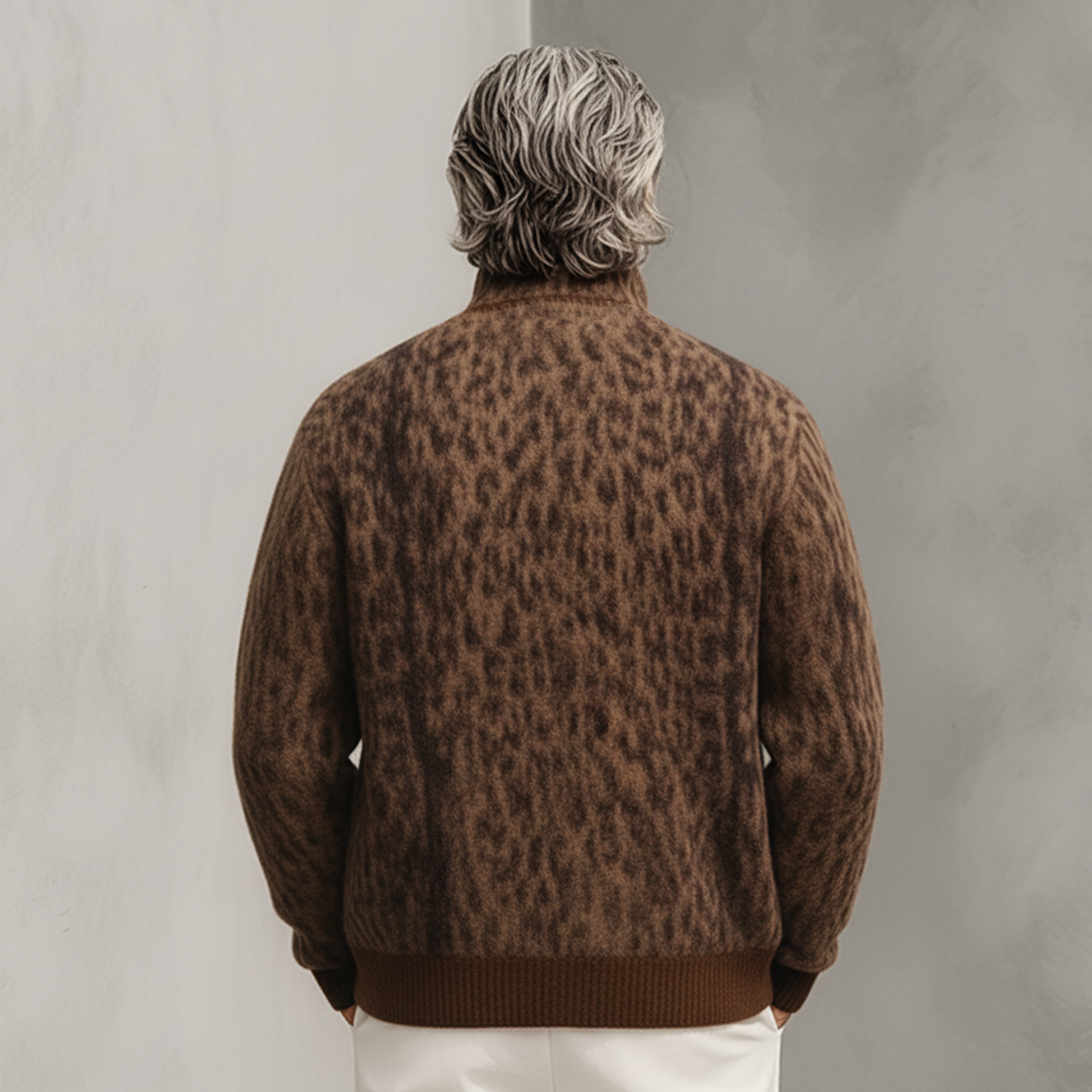 Men's Classic Casual Stand Collar Leopard Print Cardigan MTA0536K2K