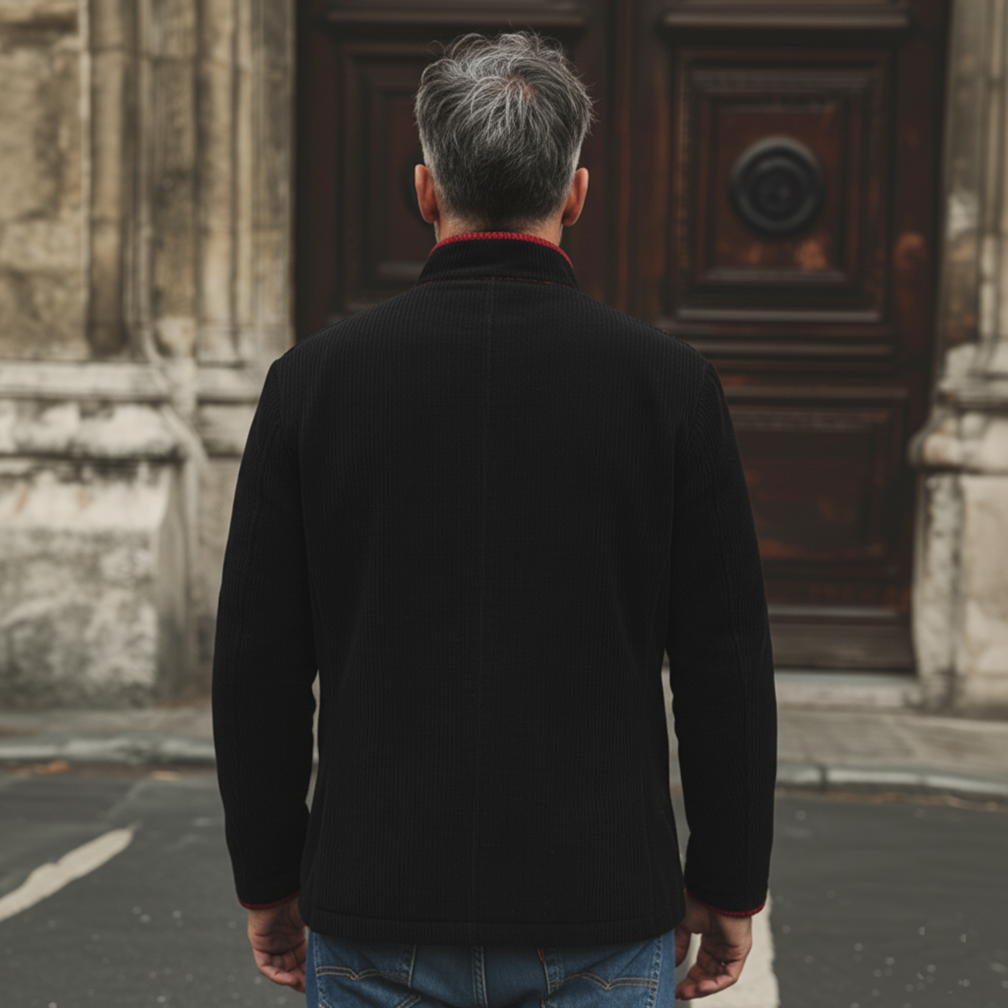 Men's Classic Retro Stand-up Collar Embroidered Corduroy Jacket MTA0410L9K