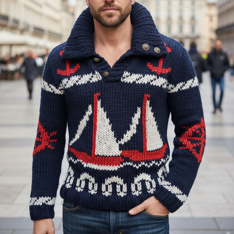 Men's Stylish Nautical-themed Knitted Pullover Sweater MTA2349I9U