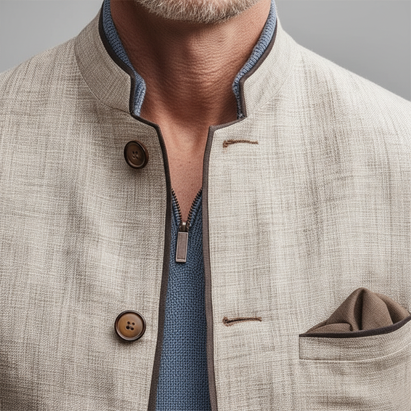 Men's Autumn Fashion Slub Linen Blend Thin Cardigan Jacket MTA1363I7P
