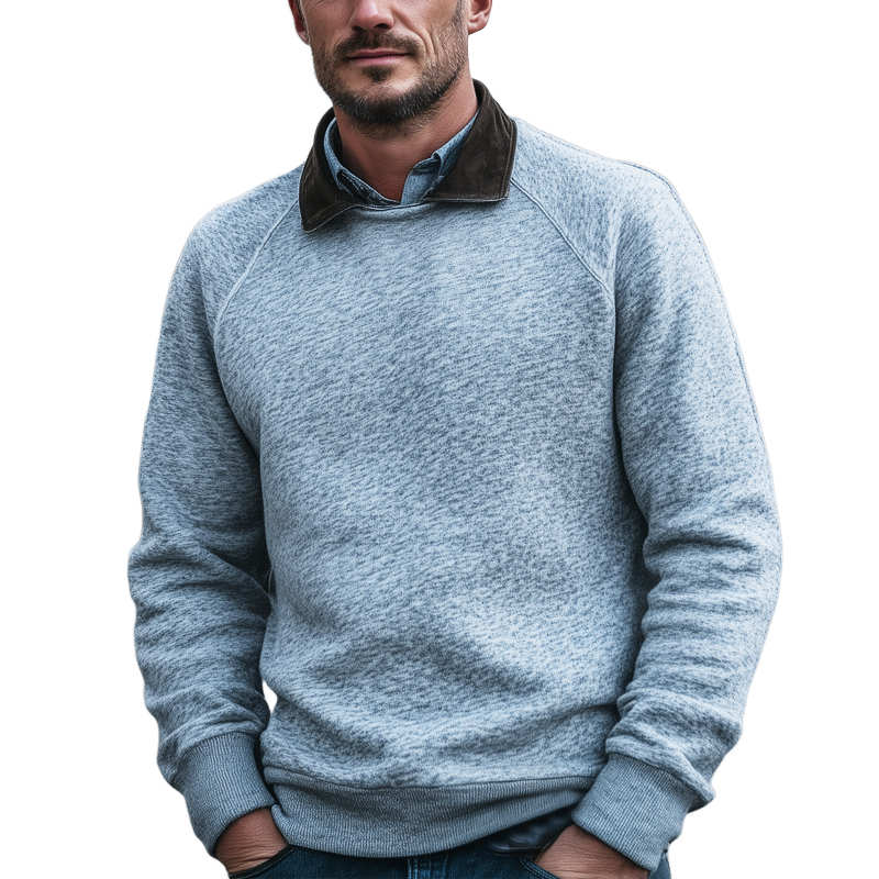 Men's Retro Light Grey Colorblock Lapel Casual Sweatshirt MTA1699J4U