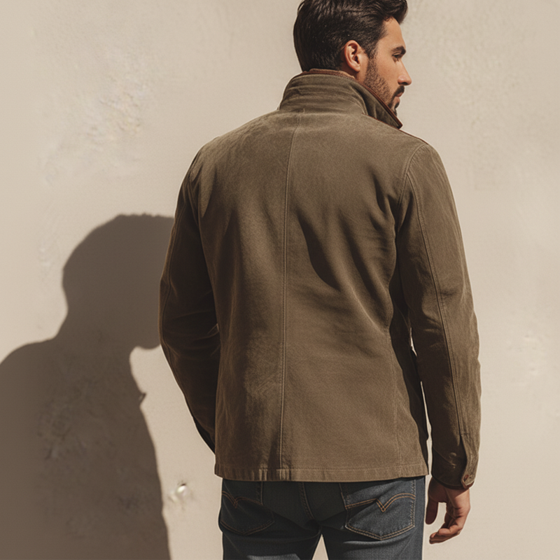 Men's Urban Stand Collar Suede And PU Leather Jacket MTA2578K3U