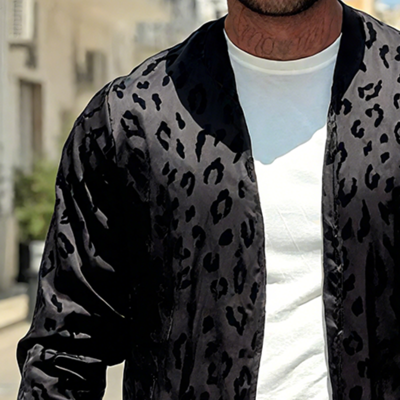 Men's Vintage Casual Satin Leopard Print Cardigan MTA2140G0TO